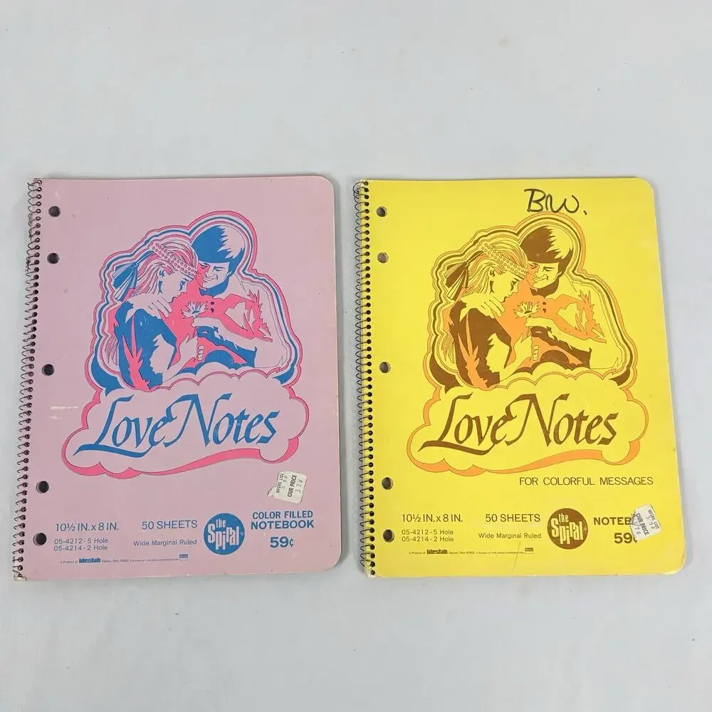 Vintage 1970s Westab Mead Love Notes Spiral Notebook Lot Color Filled Paper Rare